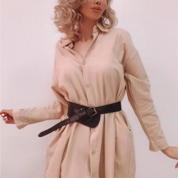 Shirt dress long women’s button collar top pockets  white - Picture 9 of 13